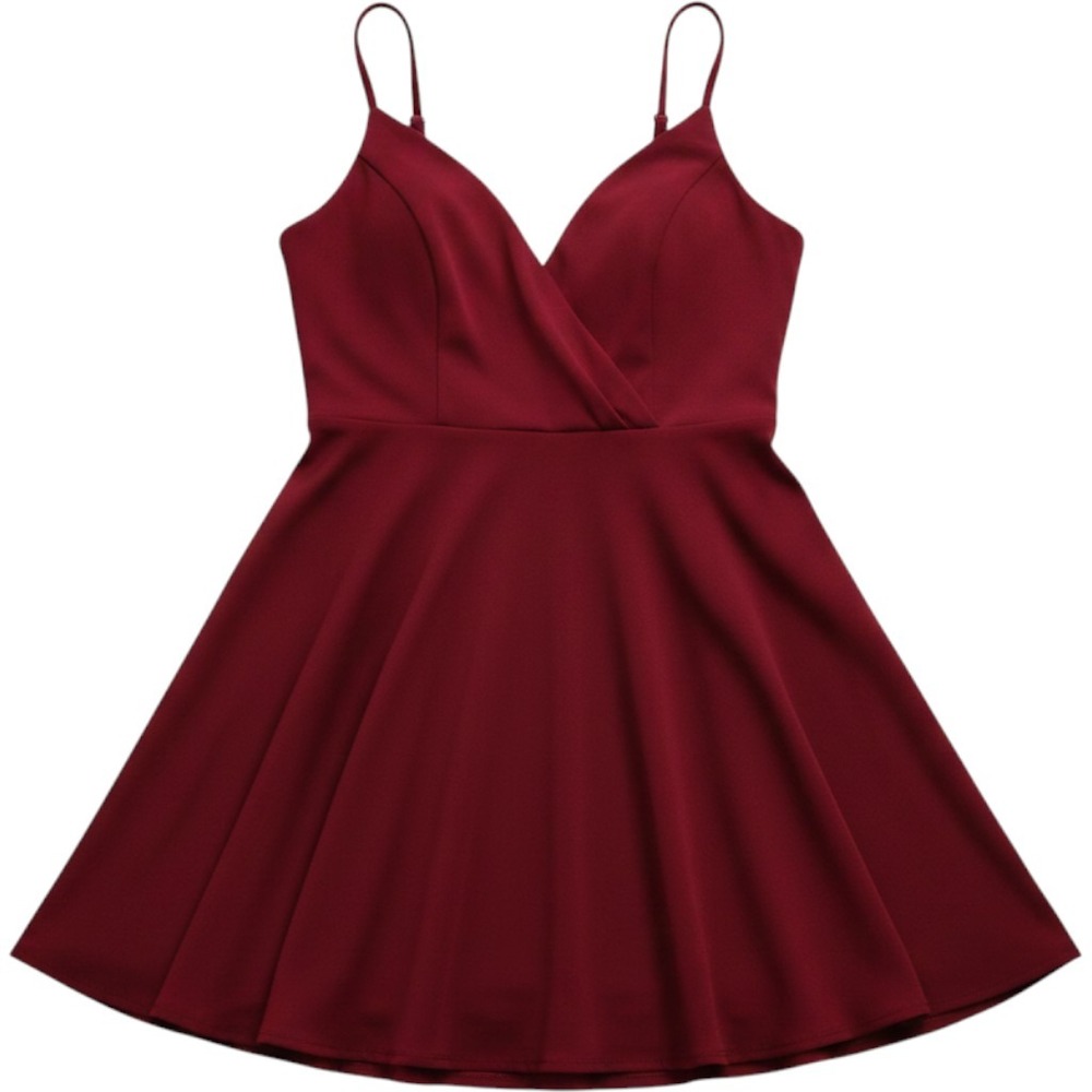 Kimchi Blue Burgundy Strappy Back Skater Dress V-Neck Mini Size S